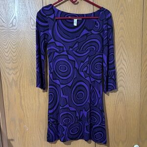 Diane Von Furstenberg Purple & Black Geometric 3/4 Sleeve Dress size 2 silk